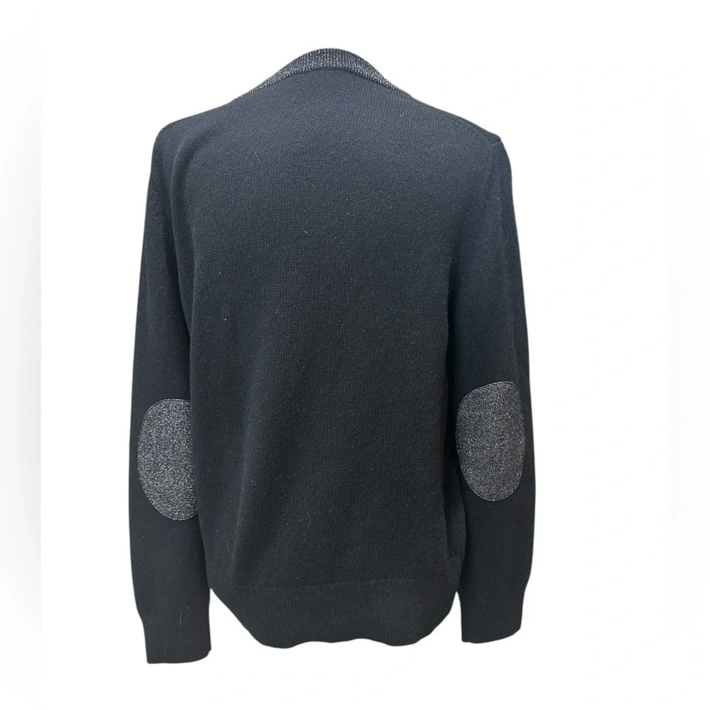 Tory Burch Black Cashmere Crew Neck Sweater Silver Metallic Accents